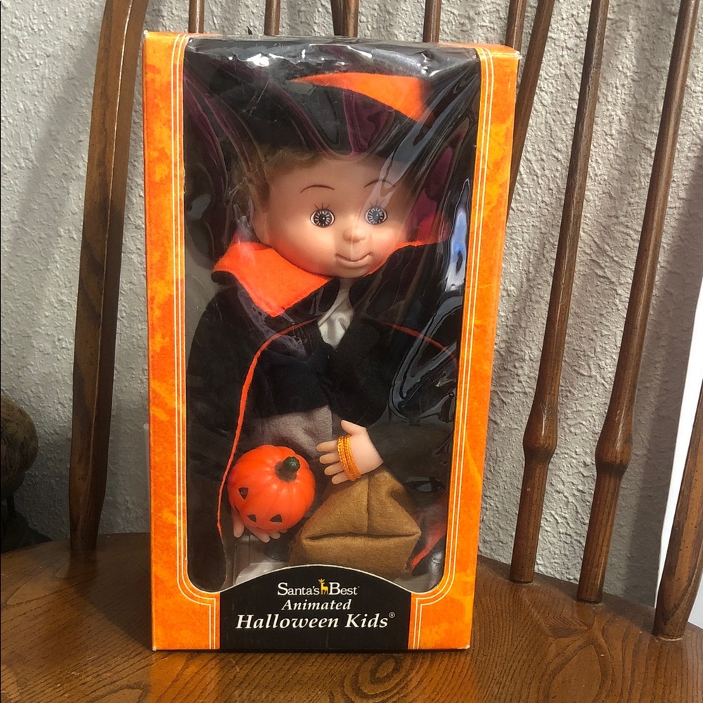 Animated Halloween Kids Black & Orange Witch Doll
